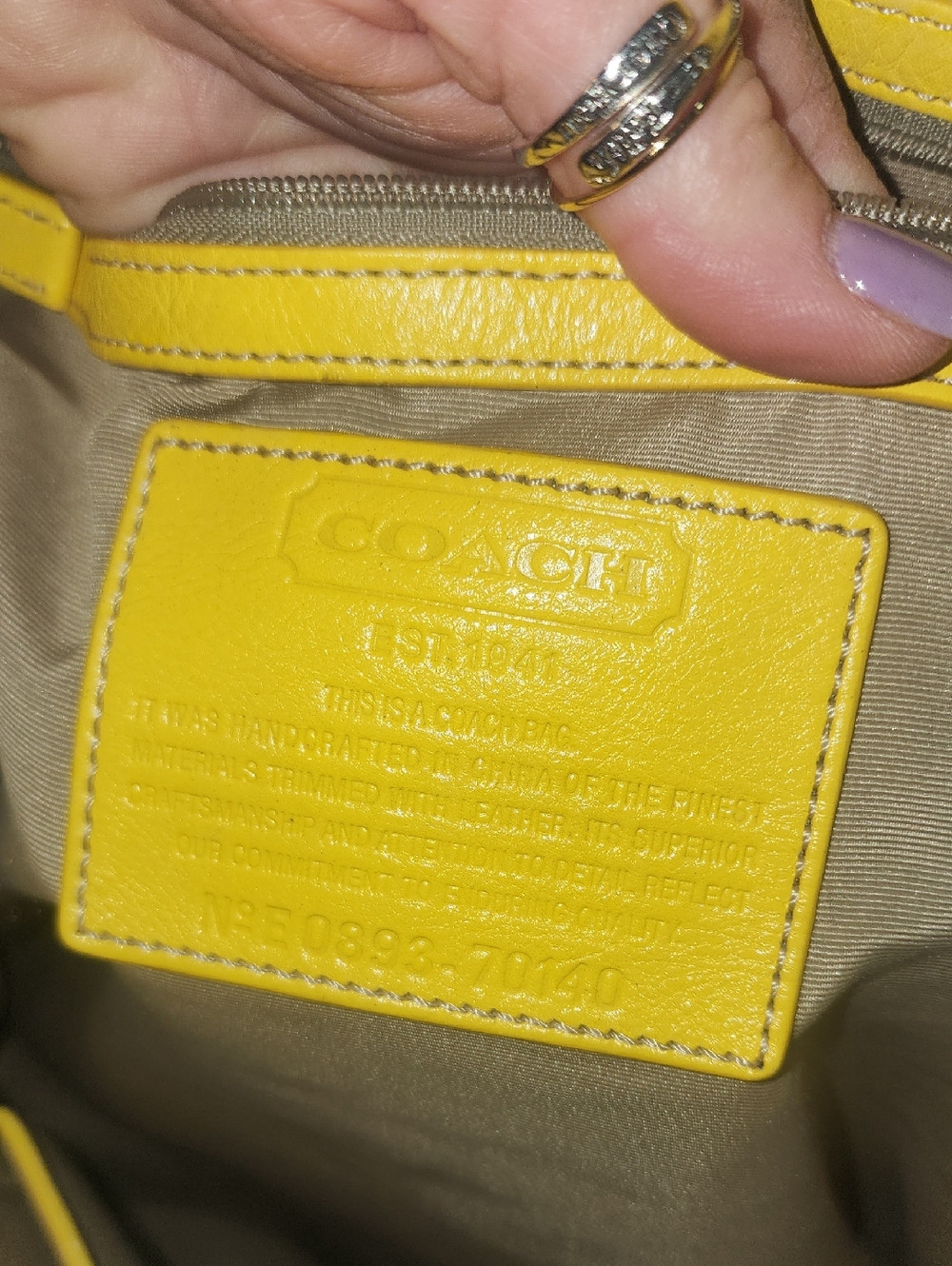 Coach Huge Yellow Canvas Tote Brown Leather Handles Travel Shoulder Strap Silver - Picture 9 of 17
